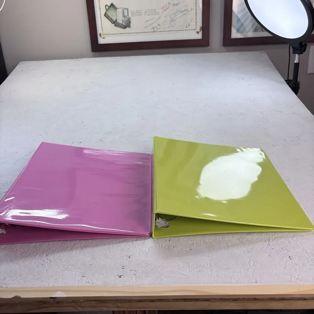 Enday 1.5 Inch Binder 2 Pack 3 Ring Binder Pink and Green clear cover 2 inside P
